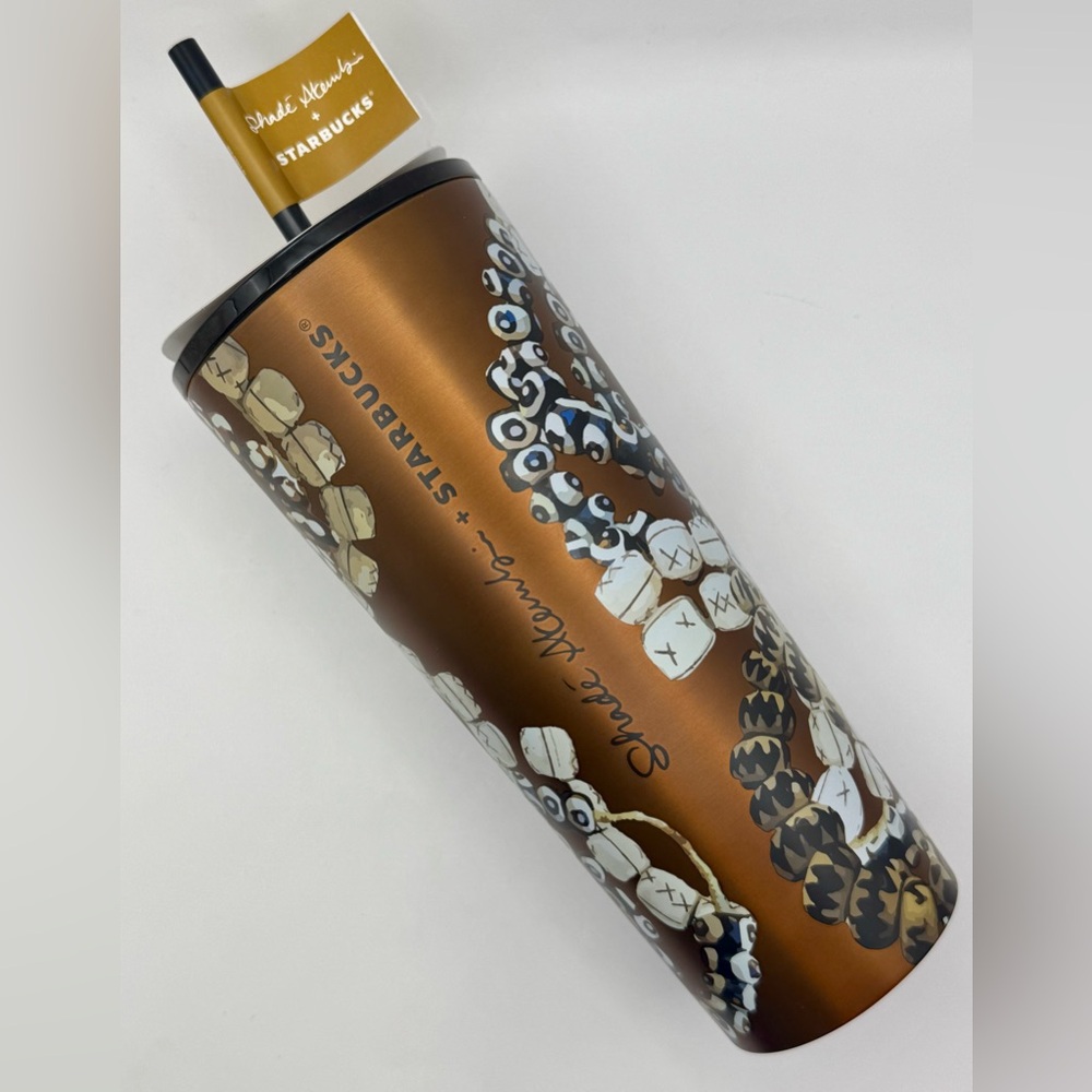 Starbucks Shadé Akanbi Batik Beads Stainless Steel Cold Cup 24 Oz Bronze NWT